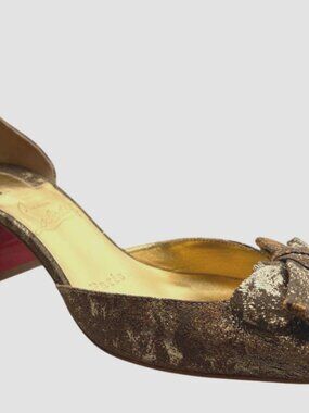 Christian Louboutin Women's Gold 55mm Jane Bow Pumps Heels Shoes Size 35.5